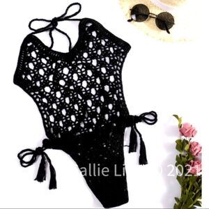 Callie Lives Black Crochet Bohemian Monokini Swimsuit